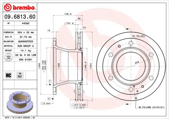 Brembo 09.6813.60 - Тормозной диск autosila-amz.com
