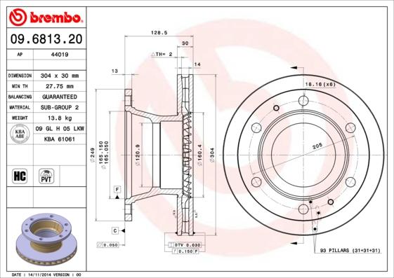 Brembo 09.6813.20 - Тормозной диск autosila-amz.com