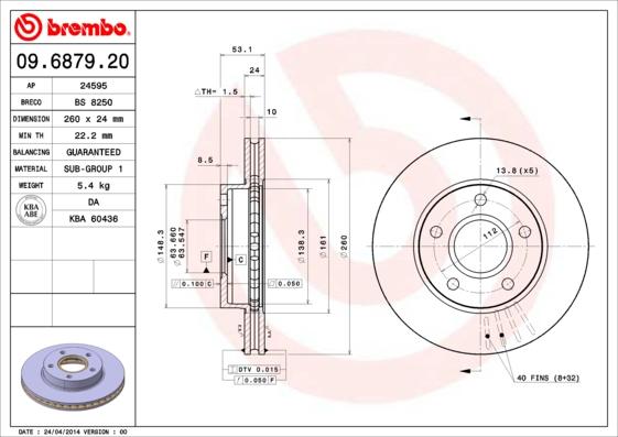 Brembo 09.6879.20 - Тормозной диск autosila-amz.com