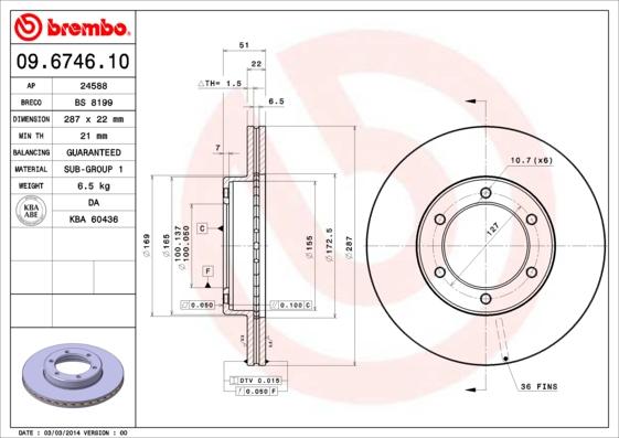 Brembo 09.6746.10 - Тормозной диск autosila-amz.com