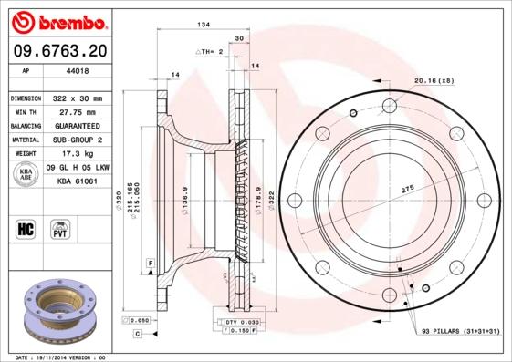 Brembo 09.6763.20 - Тормозной диск autosila-amz.com