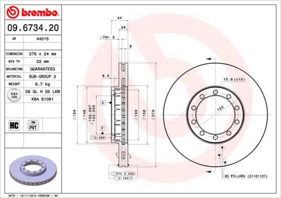 Brembo 09.6734.20 - Тормозной диск autosila-amz.com