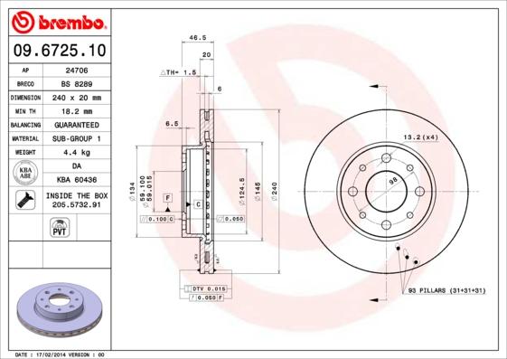 Brembo 09.6725.10 - Тормозной диск autosila-amz.com