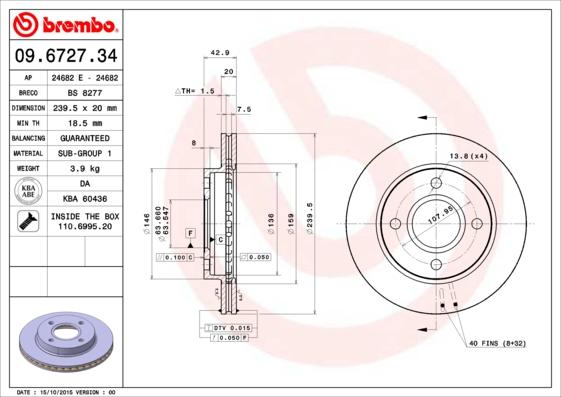 Brembo 09.6727.34 - Тормозной диск autosila-amz.com