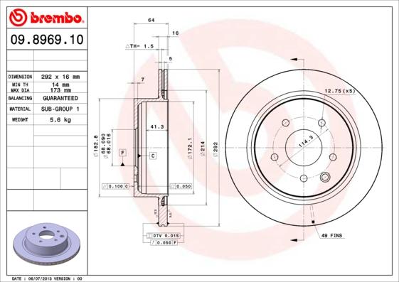 Brembo 09.8969.10 - Тормозной диск autosila-amz.com