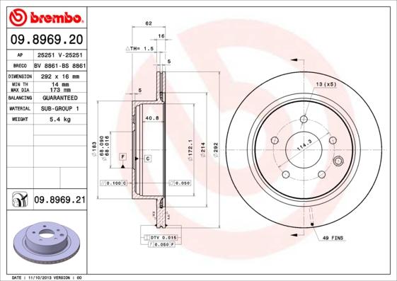 Brembo 09.8969.20 - Тормозной диск autosila-amz.com