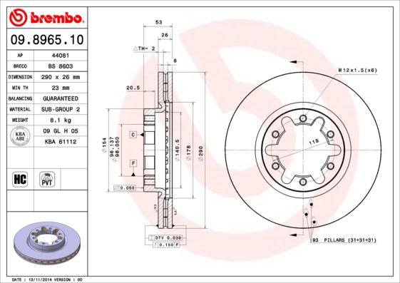 Brembo 09.8965.10 - Тормозной диск autosila-amz.com