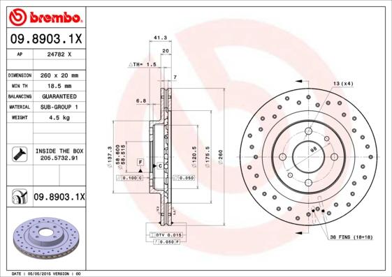 Brembo 09.8903.1X - Тормозной диск autosila-amz.com