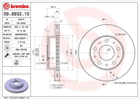 Brembo 09.8932.10 - Тормозной диск autosila-amz.com