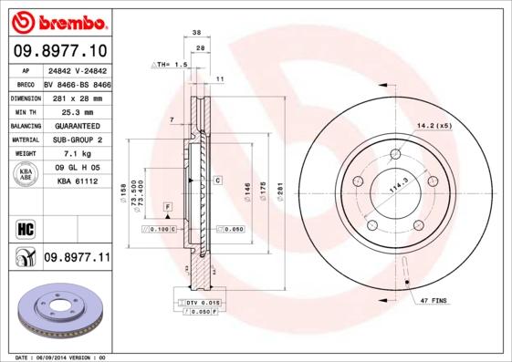 Brembo 09.8977.10 - Тормозной диск autosila-amz.com