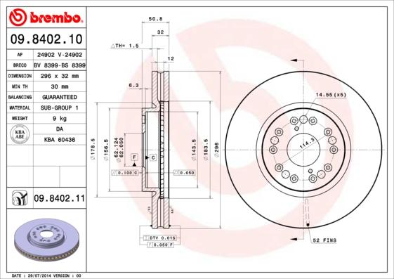 Brembo 09.8402.10 - Тормозной диск autosila-amz.com