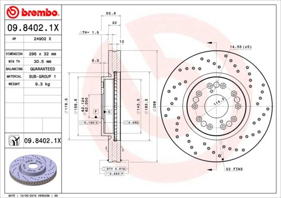 Brembo 09.8402.1X - Тормозной диск autosila-amz.com
