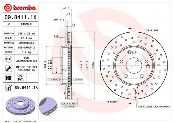 Brembo 09.8411.1X - Тормозной диск autosila-amz.com