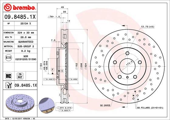 Brembo 09.8485.1X - Тормозной диск autosila-amz.com