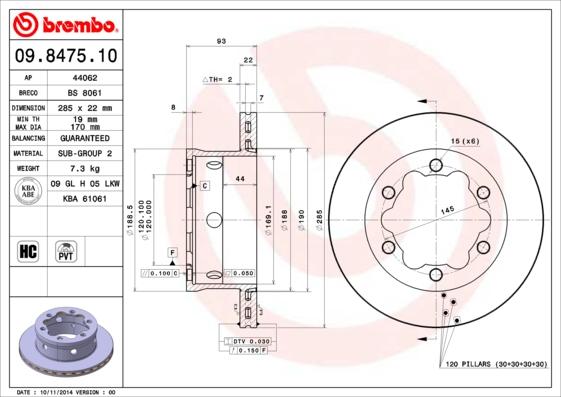 Brembo 09.8475.10 - Тормозной диск autosila-amz.com