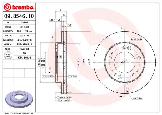 Brembo 09.8546.10 - Тормозной диск autosila-amz.com