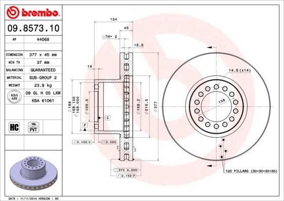 Brembo 09.8573.10 - Тормозной диск autosila-amz.com