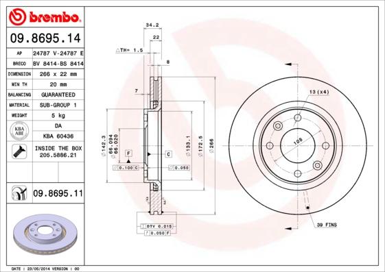 Brembo 09.8695.11 - Тормозной диск autosila-amz.com