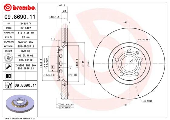 Brembo 09.8690.11 - Тормозной диск autosila-amz.com