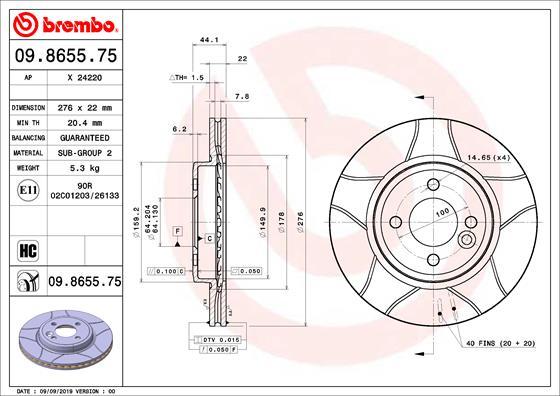 Brembo 09.8655.75 - Тормозной диск autosila-amz.com