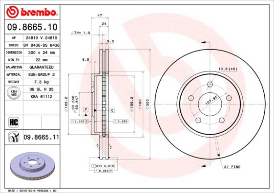 Brembo 09.8665.11 - Тормозной диск autosila-amz.com