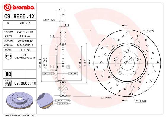 Brembo 09.8665.1X - Тормозной диск autosila-amz.com