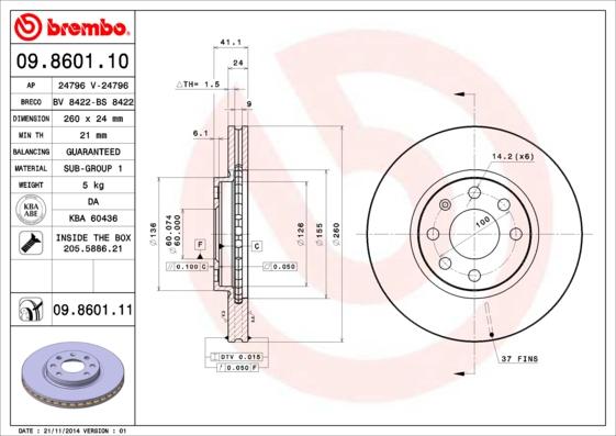 Brembo 09.8601.10 - Тормозной диск autosila-amz.com