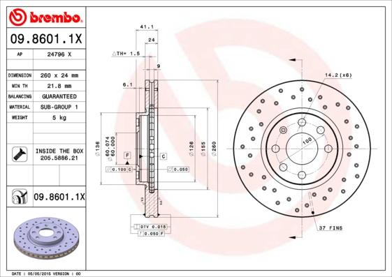 Brembo 09.8601.1X - Тормозной диск autosila-amz.com