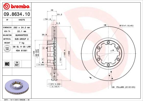 Brembo 09.8634.10 - Тормозной диск autosila-amz.com