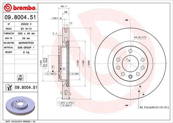Brembo 09.8004.51 - Тормозной диск autosila-amz.com
