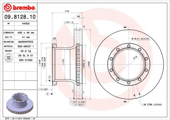Brembo 09.8128.10 - Тормозной диск autosila-amz.com