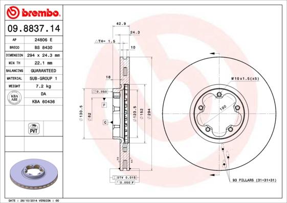 Brembo 09.8837.14 - Тормозной диск autosila-amz.com