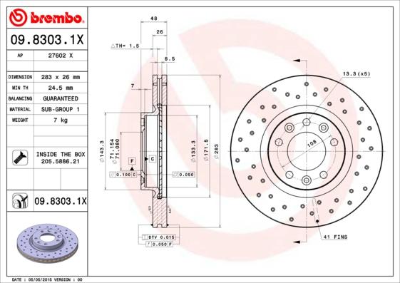 Brembo 09.8303.1X - Тормозной диск autosila-amz.com