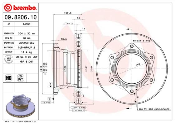 Brembo 09.8206.10 - Тормозной диск autosila-amz.com