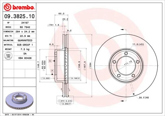 Brembo 09.3825.10 - Тормозной диск autosila-amz.com