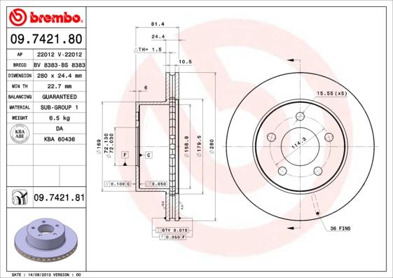 Brembo 09.7421.80 - Тормозной диск autosila-amz.com