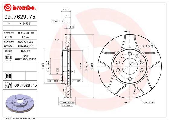 Brembo 09.7629.75 - Тормозной диск autosila-amz.com