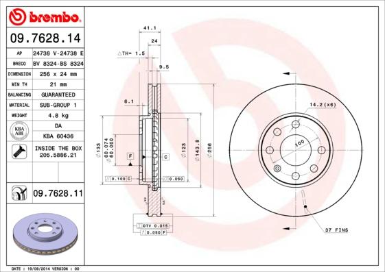 Brembo 09.7628.14 - Тормозной диск autosila-amz.com
