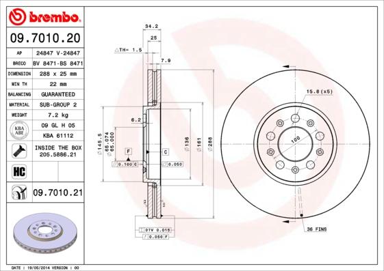 Brembo 09.7010.21 - Тормозной диск autosila-amz.com