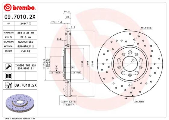 Brembo 09.7010.2X - Тормозной диск autosila-amz.com