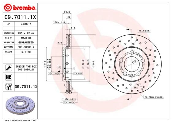 Brembo 09.7011.1X - Тормозной диск autosila-amz.com