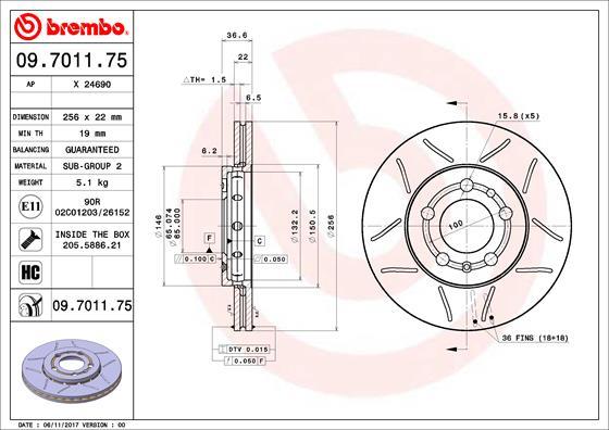 Brembo 09.7011.75 - Тормозной диск autosila-amz.com