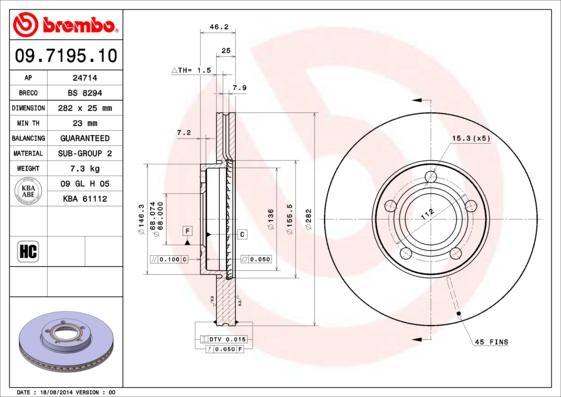 Brembo 09.7195.10 - Тормозной диск autosila-amz.com