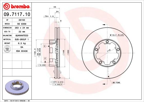 Brembo 09.7117.10 - Тормозной диск autosila-amz.com