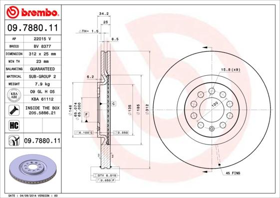 Brembo 09.7880.11 - Тормозной диск autosila-amz.com