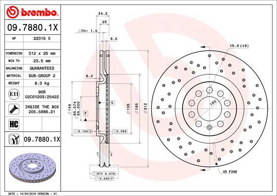 Brembo 09.7880.1X - Тормозной диск autosila-amz.com