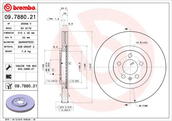 Brembo 09.7880.21 - Тормозной диск autosila-amz.com
