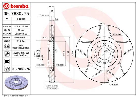 Brembo 09.7880.75 - Тормозной диск autosila-amz.com