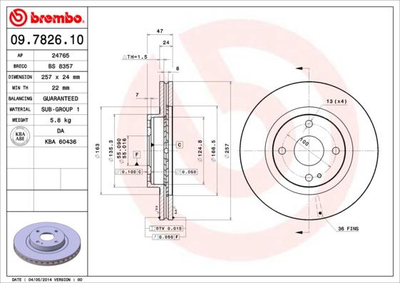 Brembo 09.7826.10 - Тормозной диск autosila-amz.com