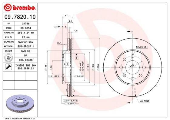 Brembo 09.7820.10 - Тормозной диск autosila-amz.com